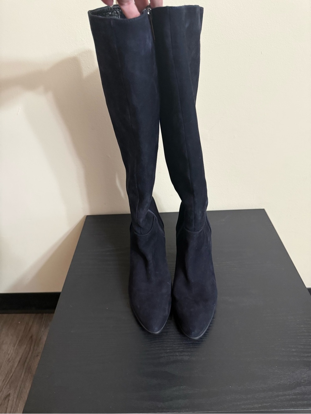 Aquatalia Boots Navy Suede Stretch Rhumba Tall Knee High Leather Fitted Size 9.5 - Picture 2 of 8